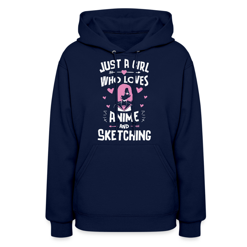 Just A Girl Who Loves Anime and Sketching III Premium Women's Hoodie Sweatshirt - navy