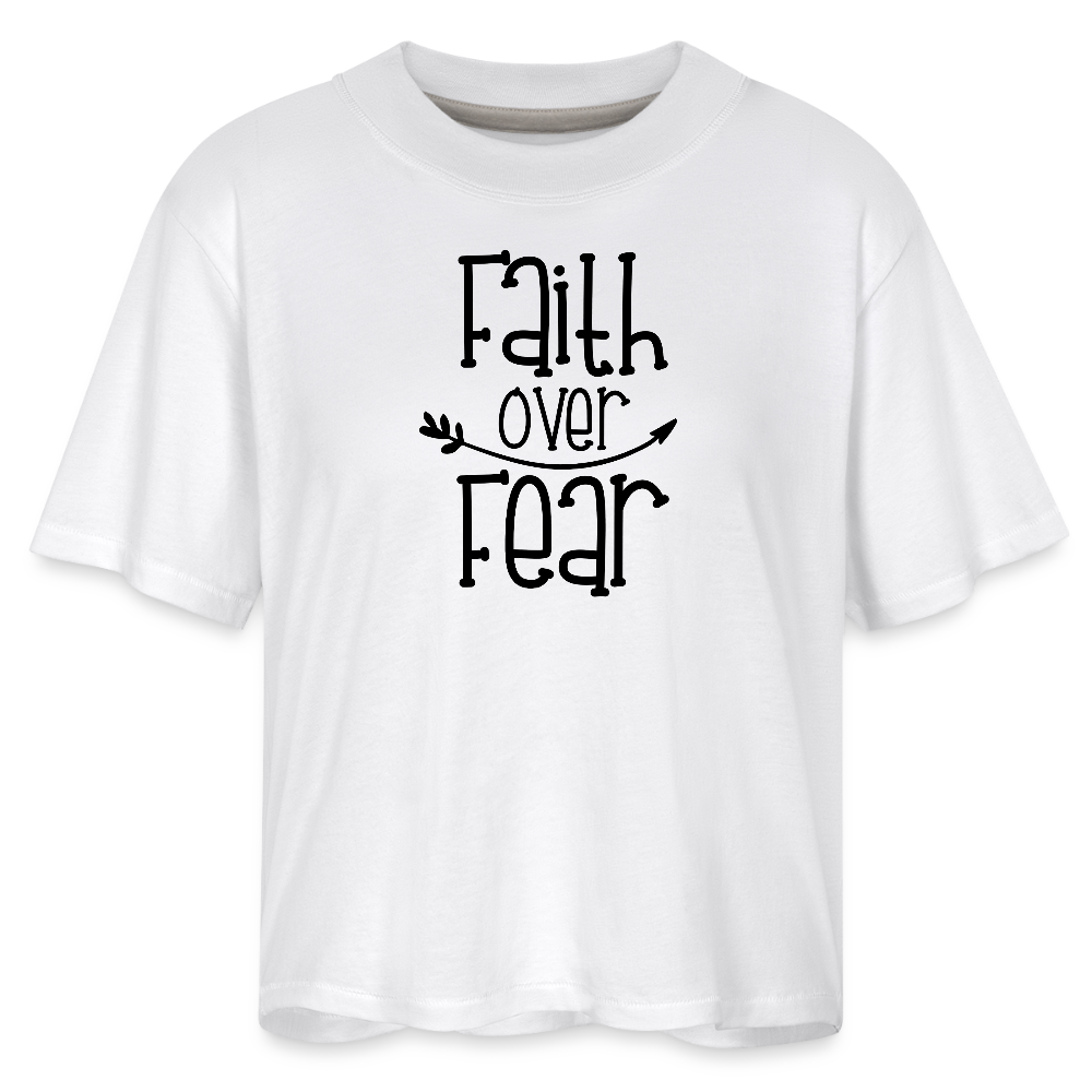 Faith Over Fear Christian Women's Boxy Tee T-Shirt - white