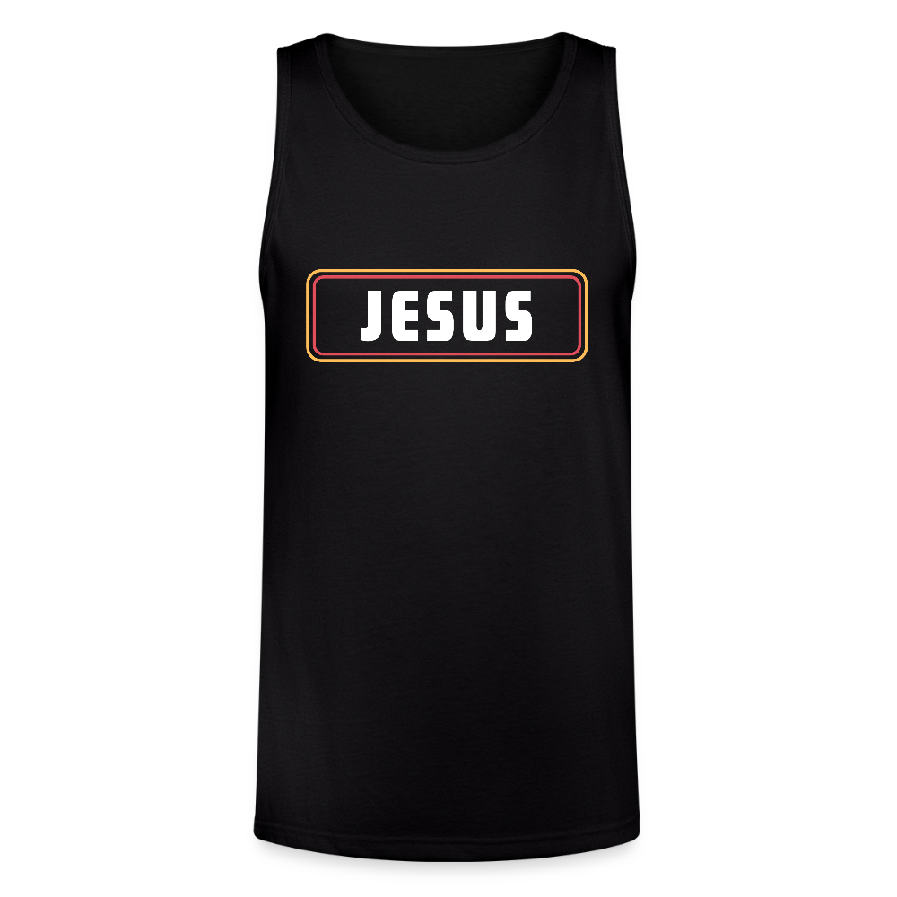 Jesus Retro Rectangle Christian Unisex Tri-Blend Organic Tank Top - black