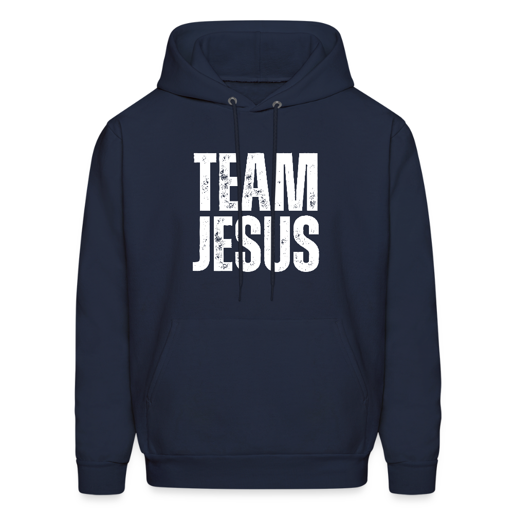 Team Jesus Weathered White Print Unisex Christian Hoodie Sweatshirt - navy