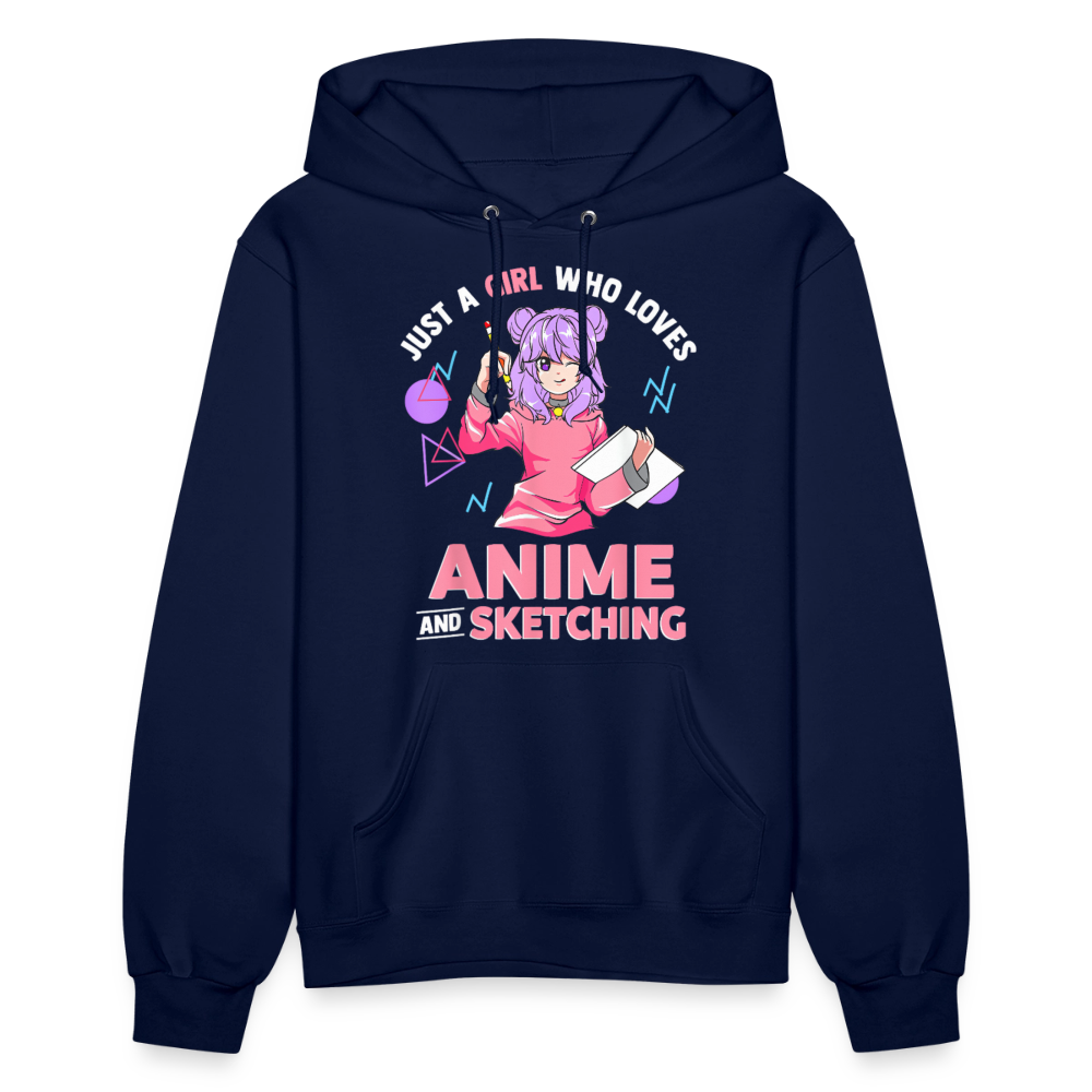 Just A Girl Who Loves Anime and Sketching II Premium Women's Hoodie Sweatshirt - navy