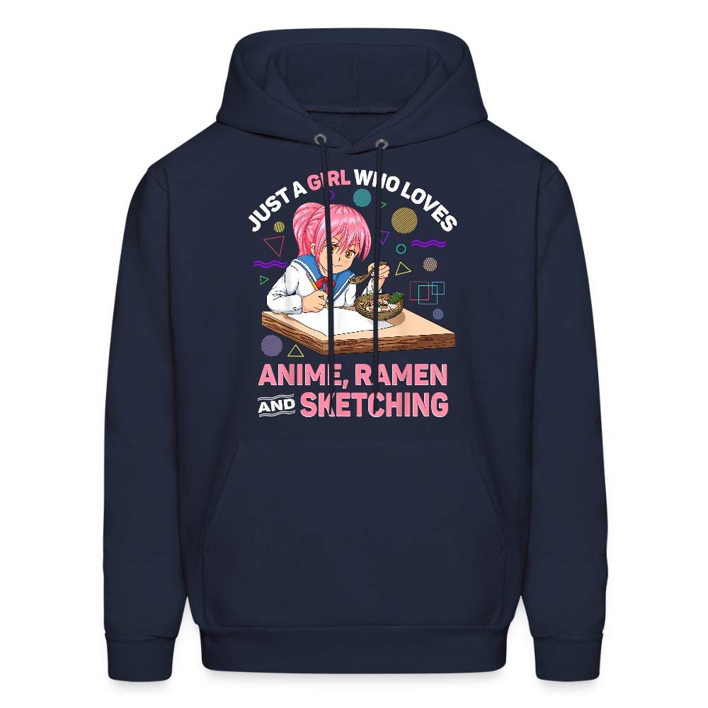 Just A Girl Who Loves Anime, Ramen and Sketching Anime Lover Unisex Hoodie Sweatshirt - navy