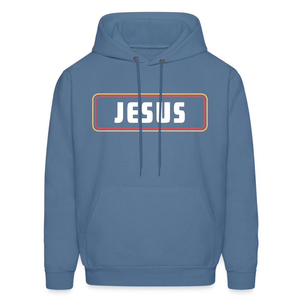 Jesus Retro Rectangle Christian Unisex Hoodie Sweatshirt - denim blue