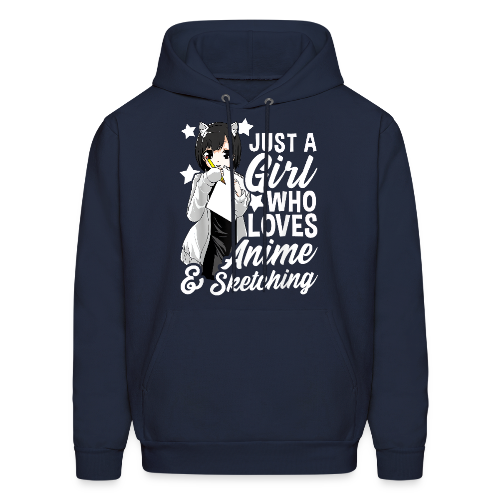 Just A Girl Who Loves Anime & Sketching Anime Lover Unisex Hoodie Sweatshirt - navy