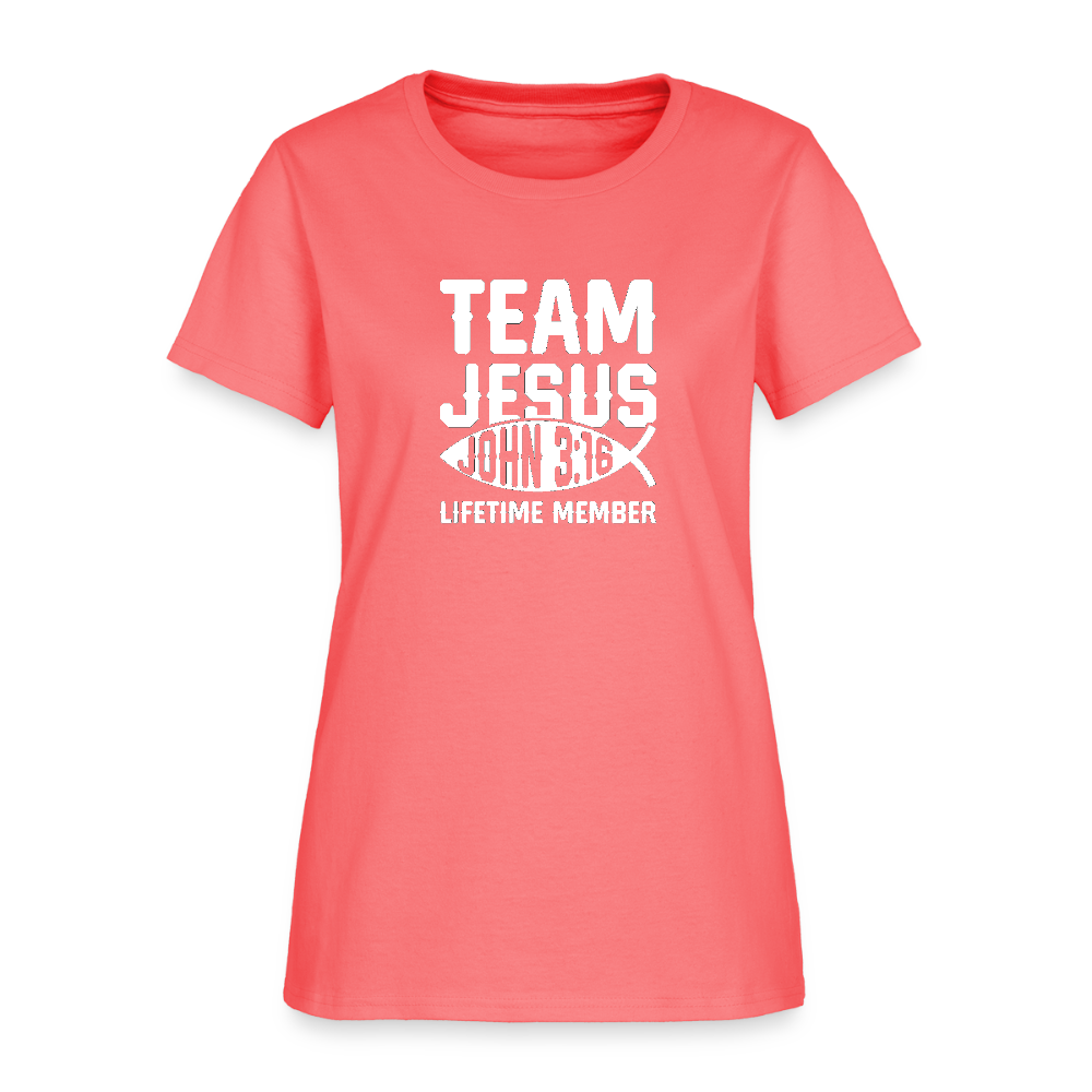 Team Jesus Lifetime Member Christian Women's T-Shirt - coral