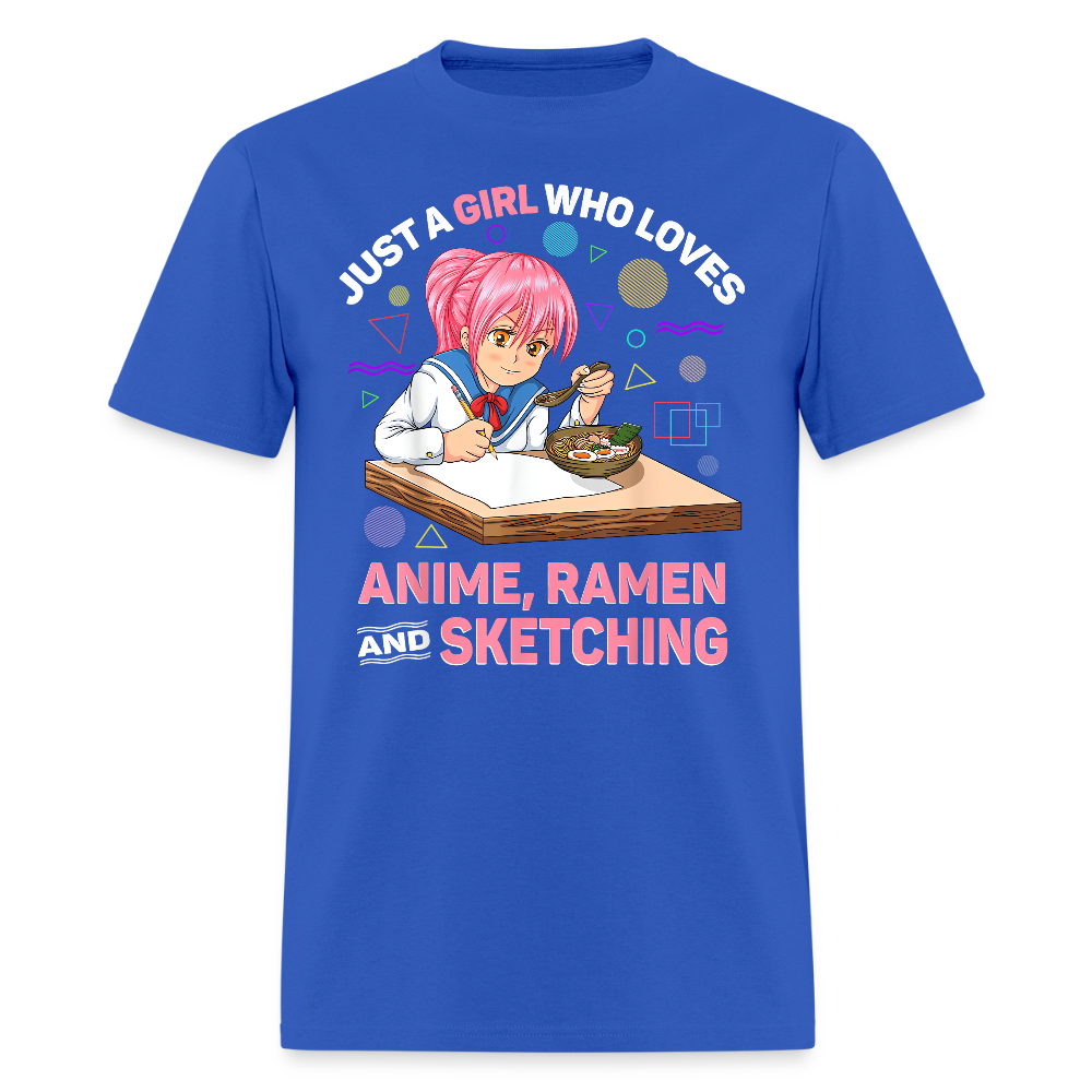 Just A Girl Who Loves Anime, Ramen and Sketching Premium Unisex T-Shirt - royal blue