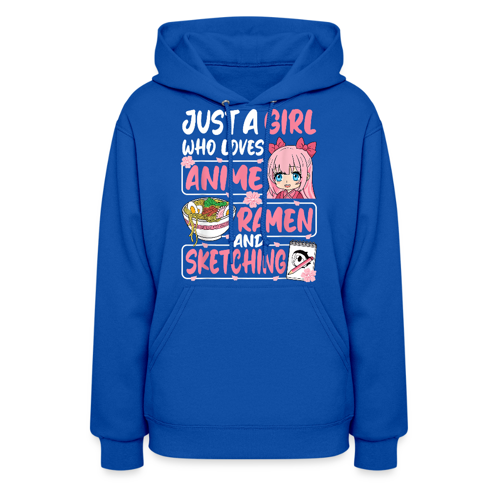 Just A Girl Who Loves Anime, Ramen and Sketching III Premium Women's Hoodie Sweatshirt - royal blue