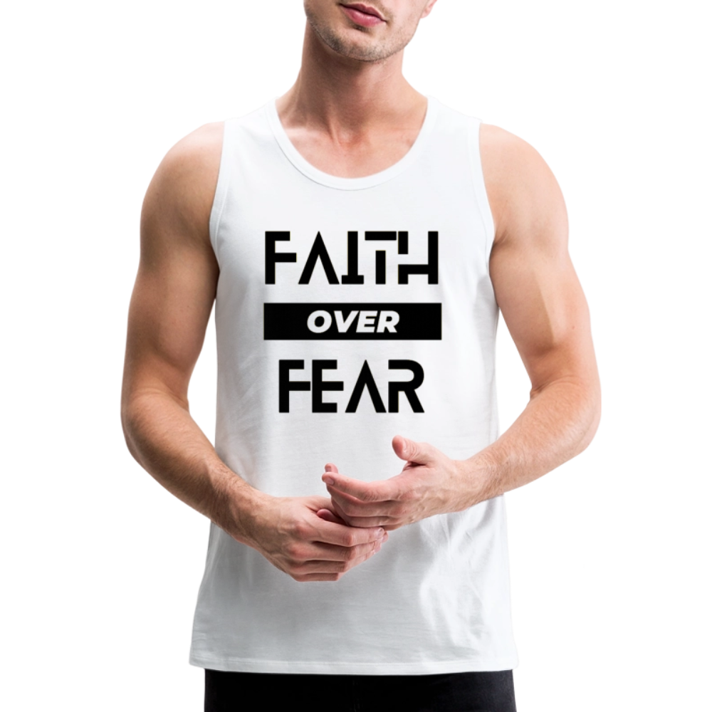 Faith Over Fear Block Christian Men’s Premium Tank - white