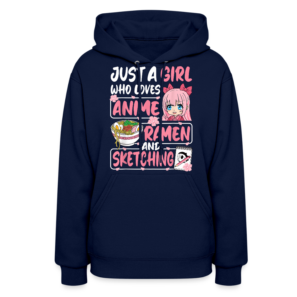 Just A Girl Who Loves Anime, Ramen and Sketching III Premium Women's Hoodie Sweatshirt - navy