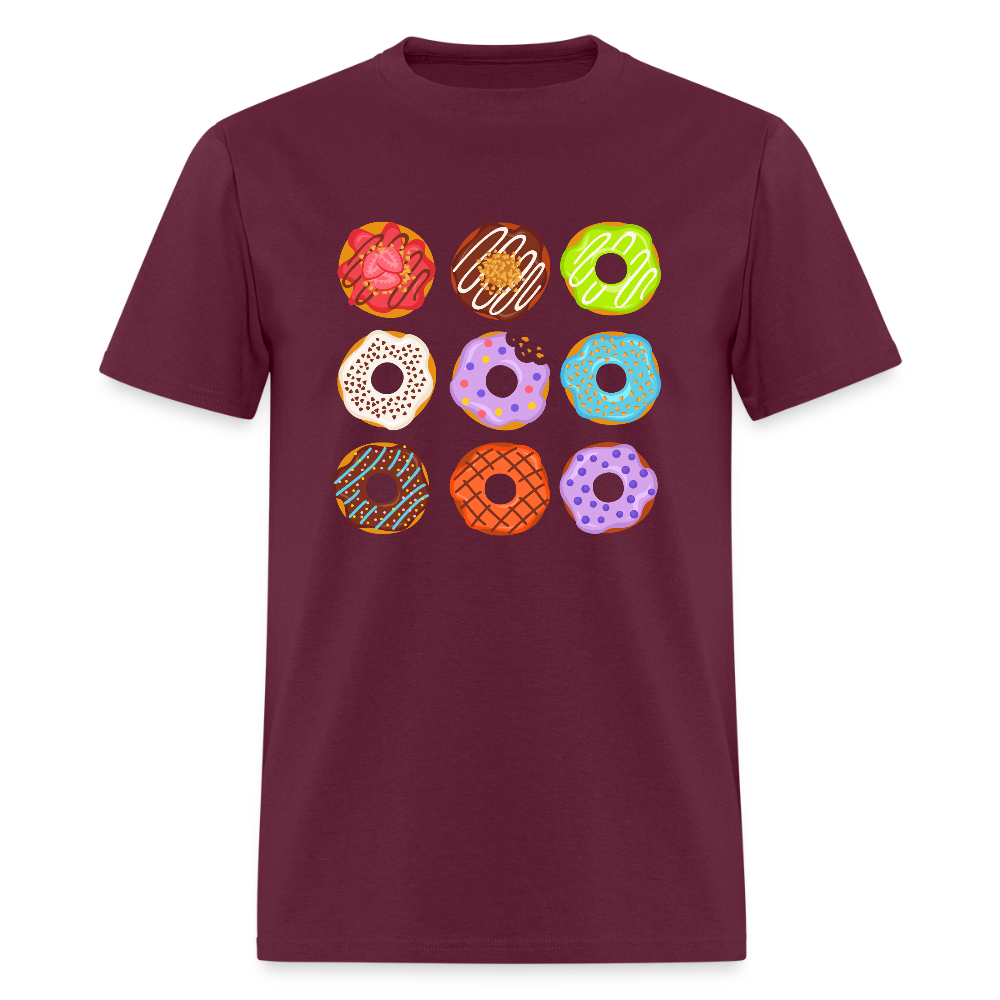 Nine Donuts Funny Unisex T-Shirt - burgundy