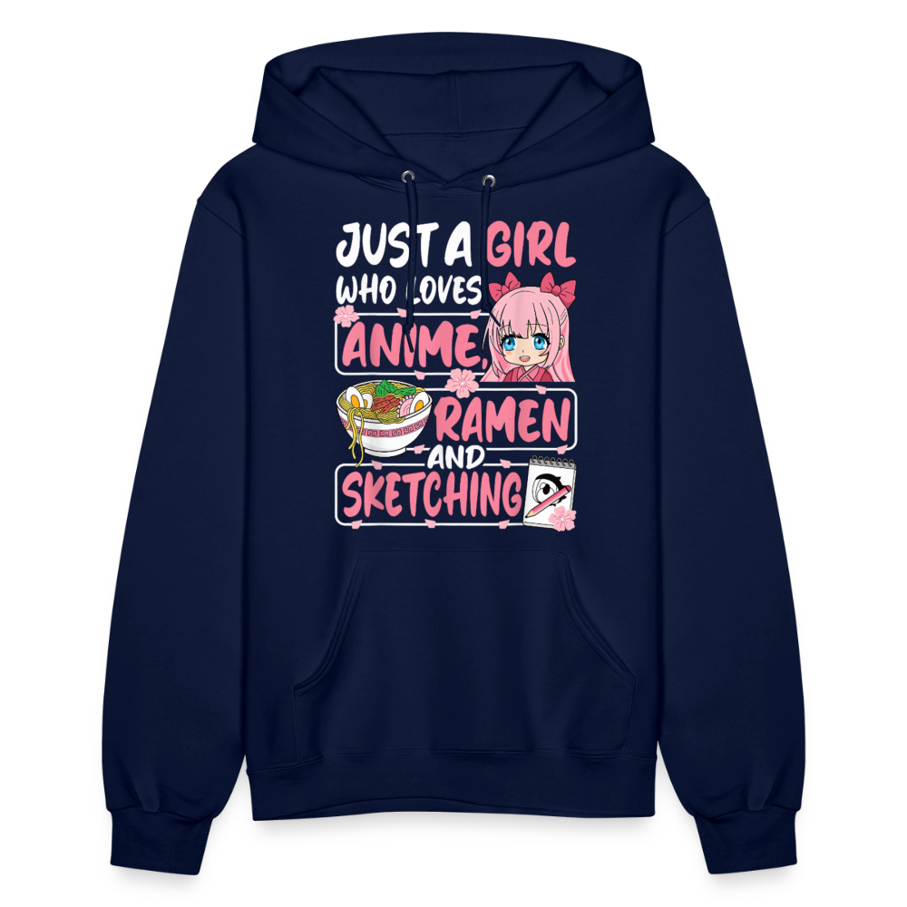 Just A Girl Who Loves Anime, Ramen and Sketching III Premium Women's Hoodie Sweatshirt - navy