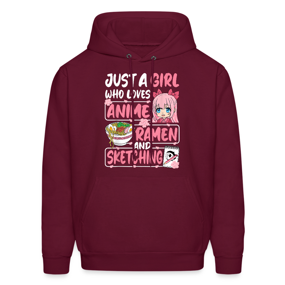 Just A Girl Who Loves Anime, Ramen and Sketching III Premium Hoodie Sweatshirt - burgundy