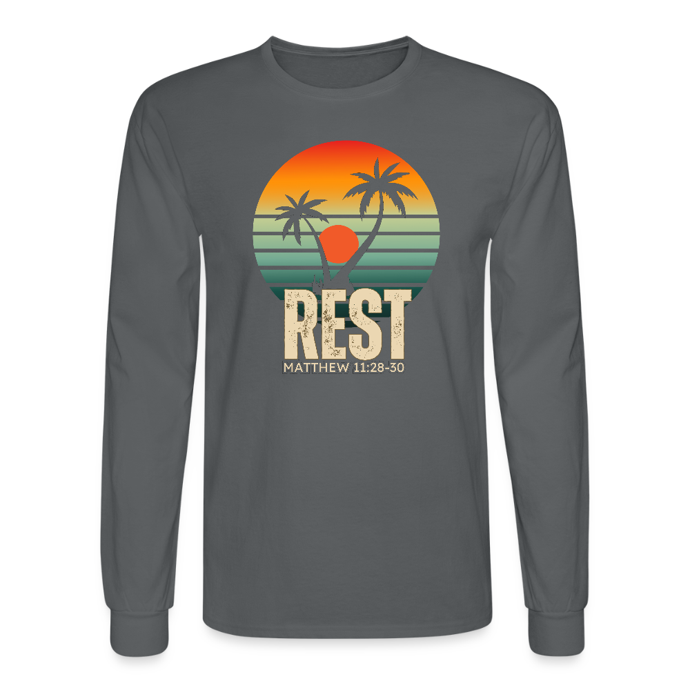 Rest Matthew 11:28-30 Christian Unisex Long Sleeve T-Shirt - charcoal