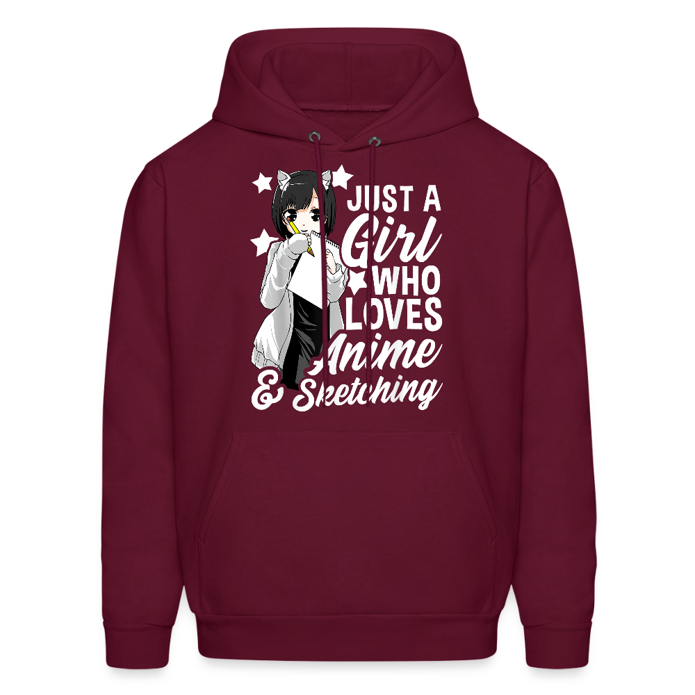 Just A Girl Who Loves Anime & Sketching Anime Lover Unisex Hoodie Sweatshirt - burgundy