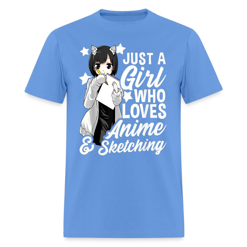 Just A Girl Who Loves Anime & Sketching Premium Unisex T-Shirt - carolina blue
