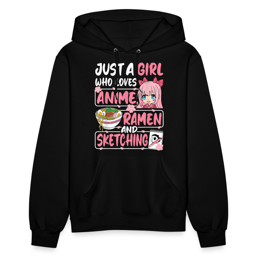 Just A Girl Who Loves Anime, Ramen and Sketching III Premium Women's Hoodie Sweatshirt - black