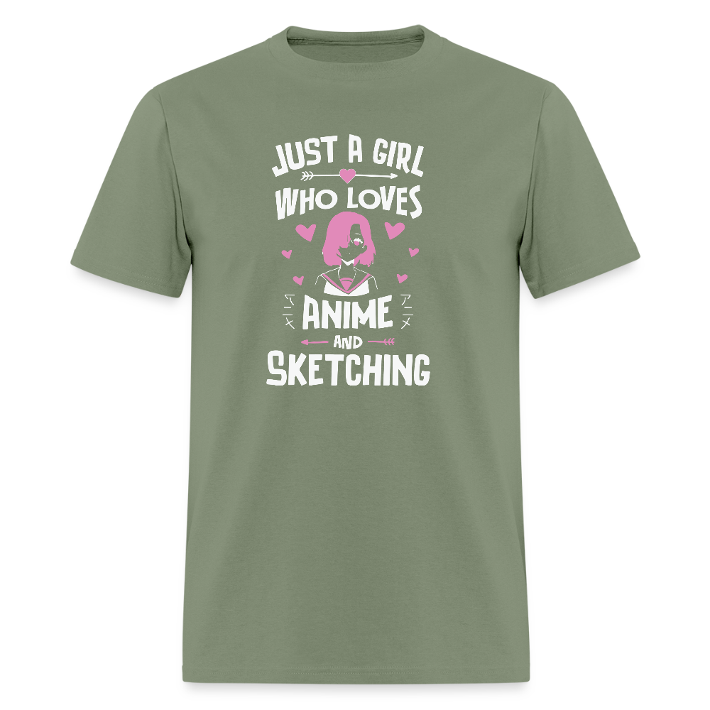 Just A Girl Who Loves Anime and Sketching III Premium Unisex T-Shirt - military green