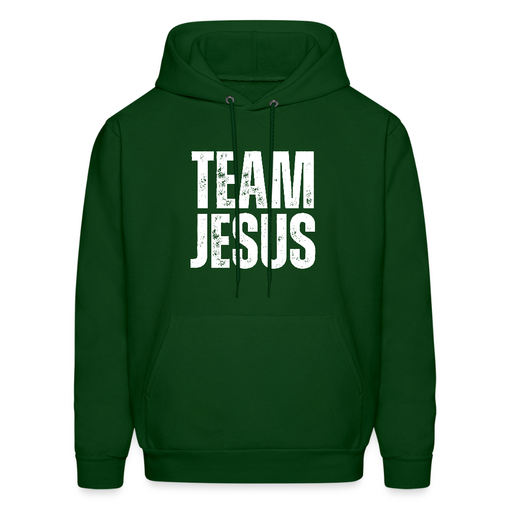 Team Jesus Weathered White Print Unisex Christian Hoodie Sweatshirt - forest green