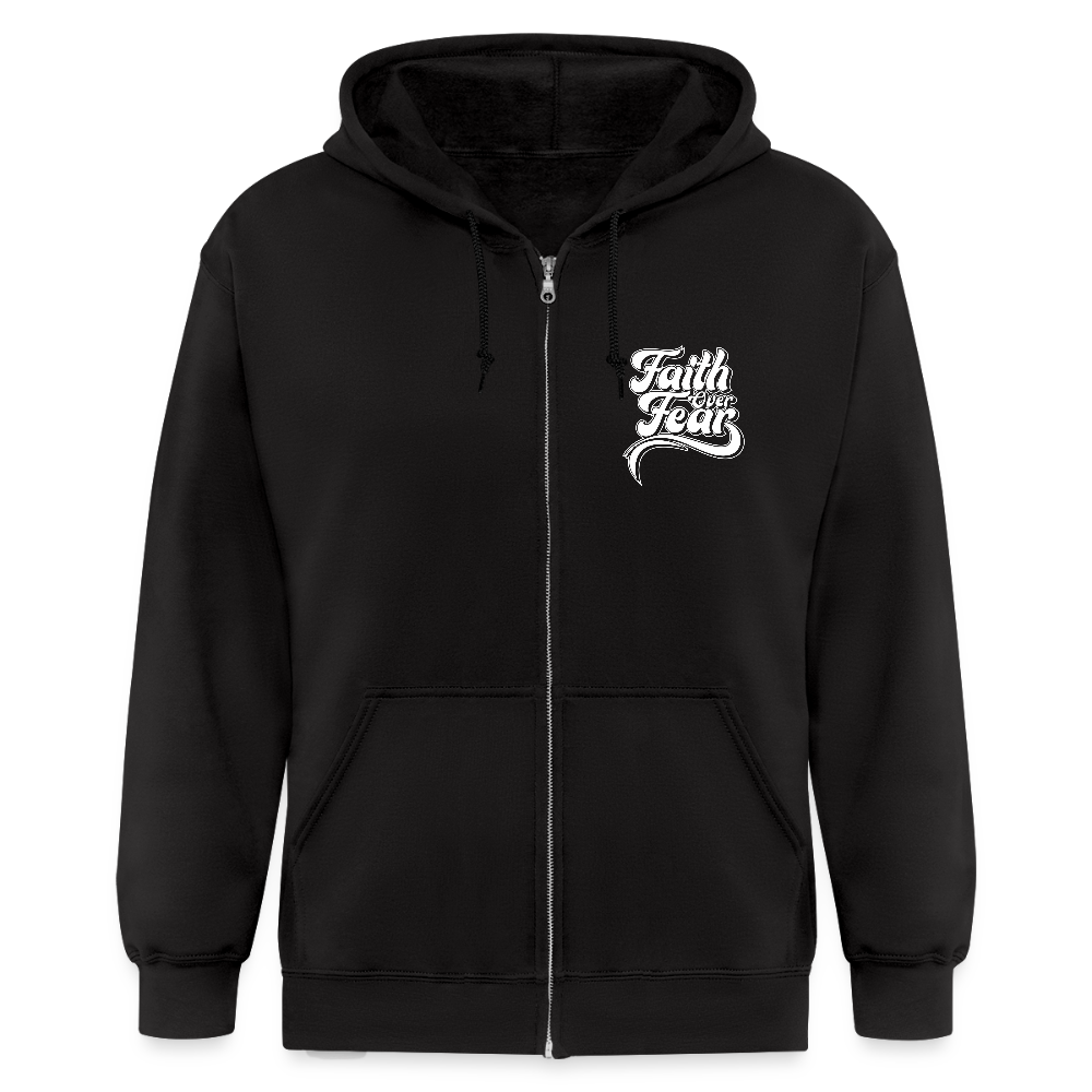 Faith Over Fear Left Chest Unisex Zip Hoodie Sweatshirt - black