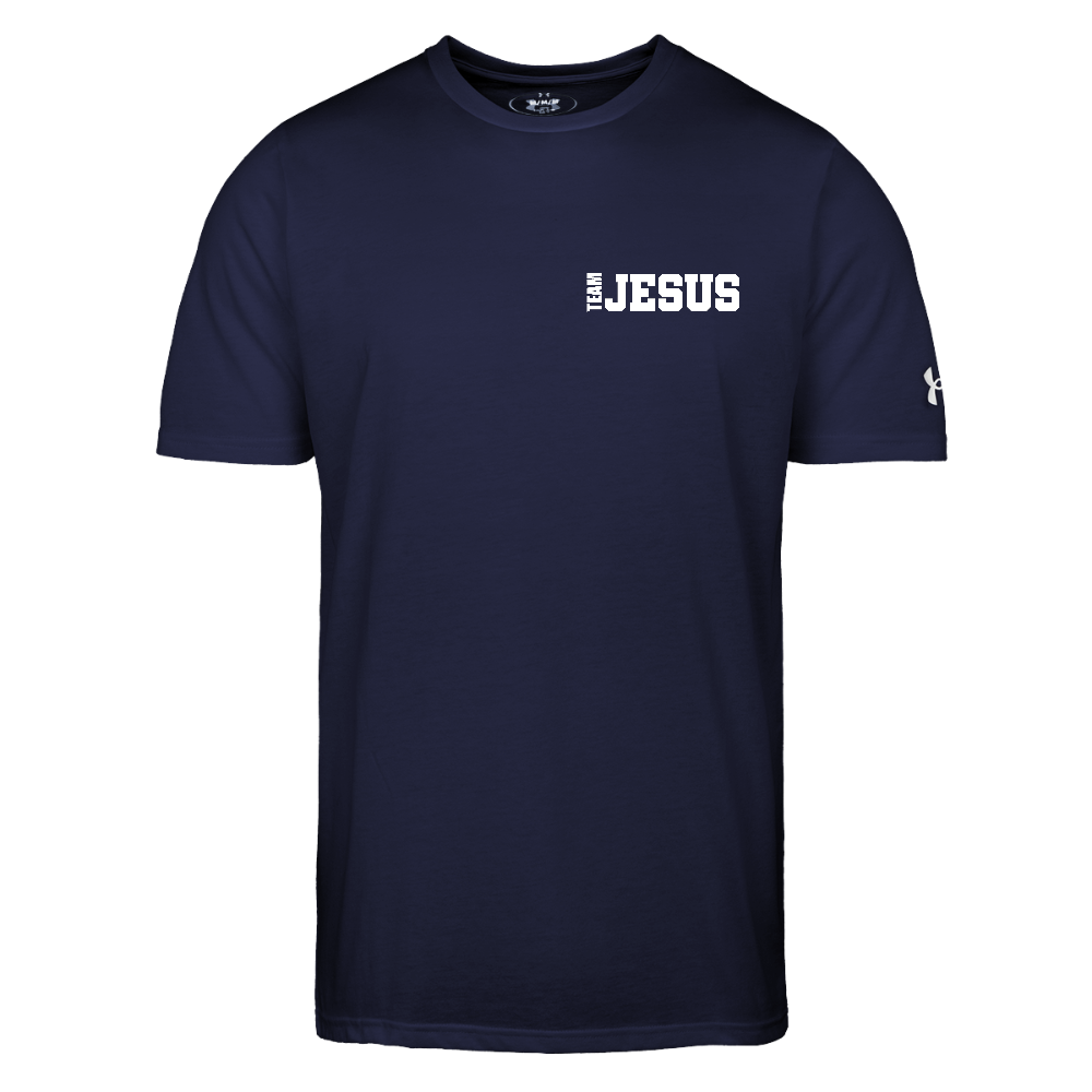 Team Jesus Left Chest Print Authentic Under Armour Men's Athletic 2.0 Christian Workout T-Shirt - navy