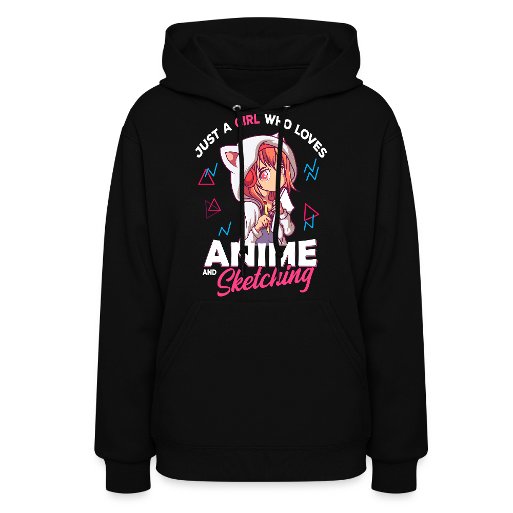 Just A Girl Who Loves Anime and Sketching Premium Women's Hoodie Sweatshirt - black