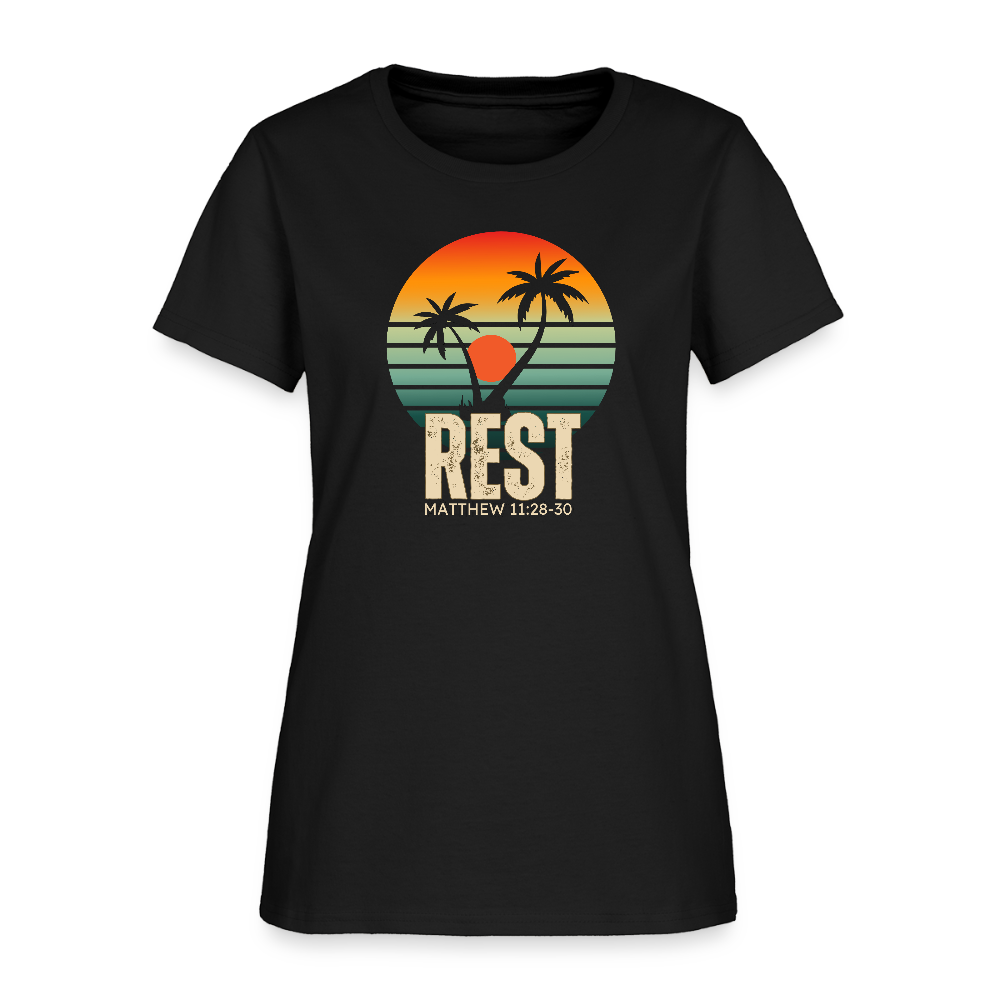 Rest Matthew 11:28-30 Christian Women's T-Shirt - black