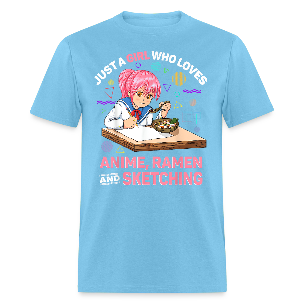 Just A Girl Who Loves Anime, Ramen and Sketching Premium Unisex T-Shirt - aquatic blue