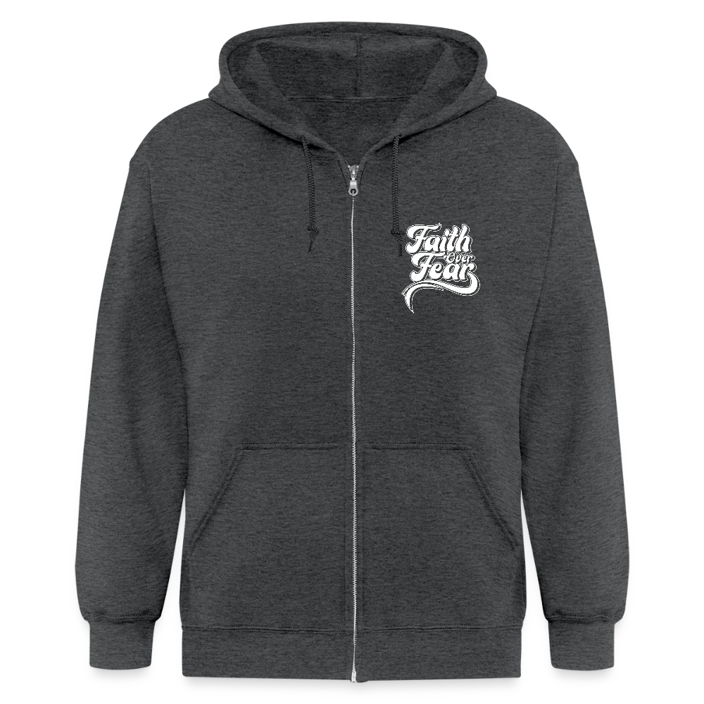 Faith Over Fear Left Chest Unisex Zip Hoodie Sweatshirt - deep heather