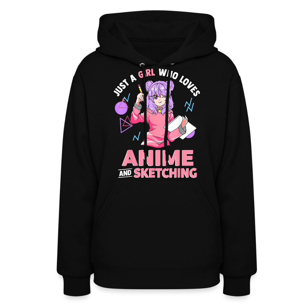 Just A Girl Who Loves Anime and Sketching II Premium Women's Hoodie Sweatshirt - black