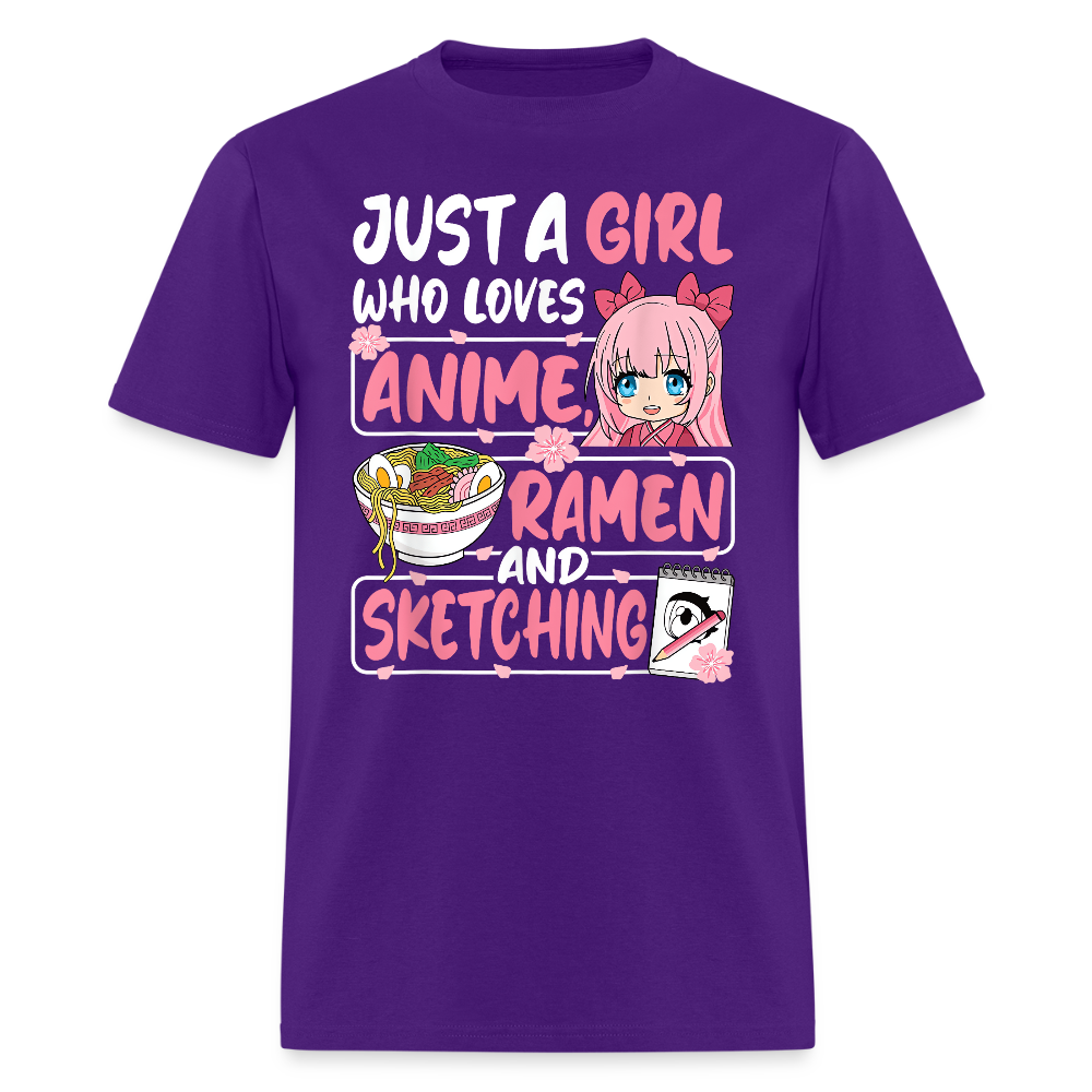 Just A Girl Who Loves Anime, Ramen and Sketching III Premium T-Shirt - purple