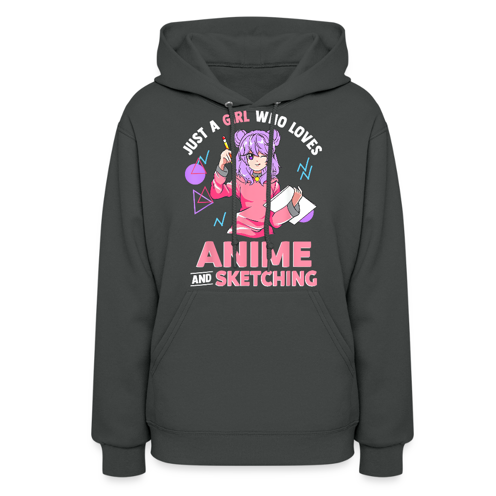 Just A Girl Who Loves Anime and Sketching II Premium Women's Hoodie Sweatshirt - asphalt