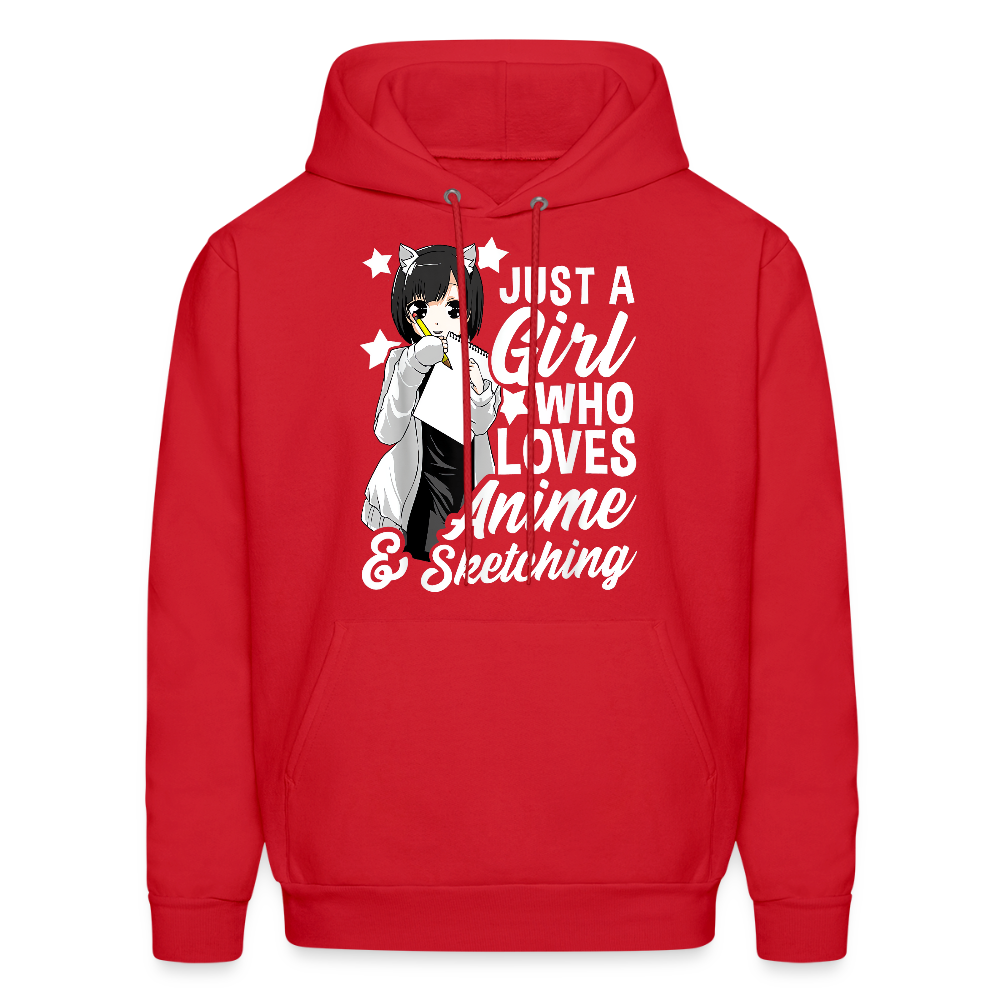Just A Girl Who Loves Anime & Sketching Anime Lover Unisex Hoodie Sweatshirt - red
