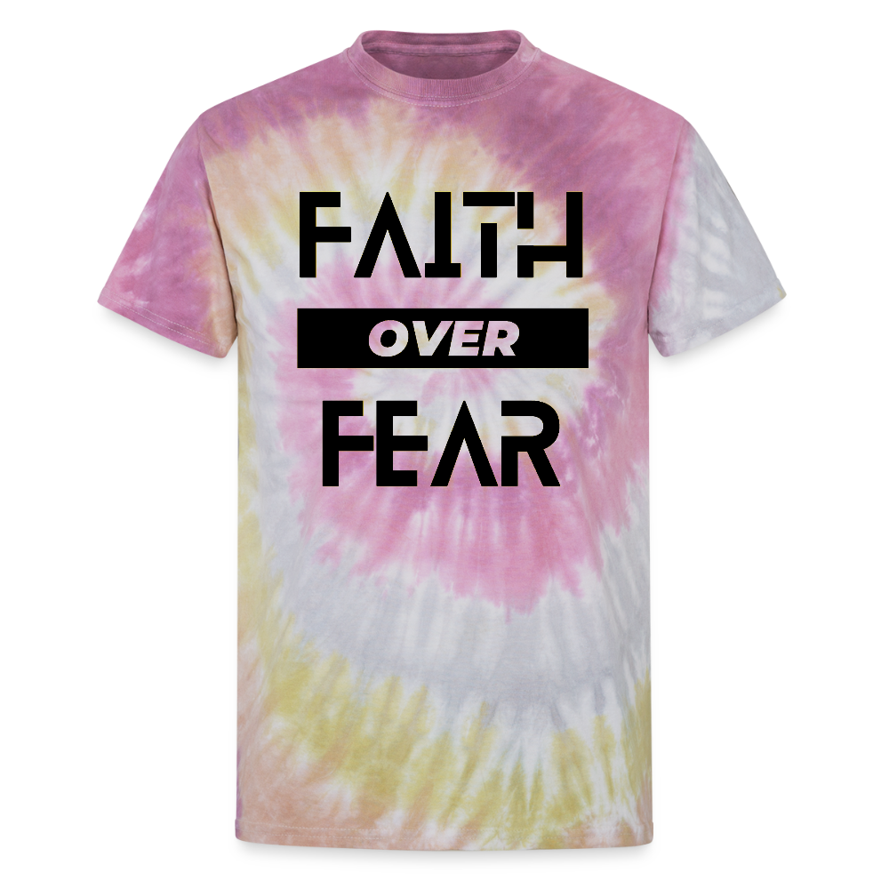 Faith Over Fear Block Christian Unisex Tie Dye T-Shirt - Desert Rose