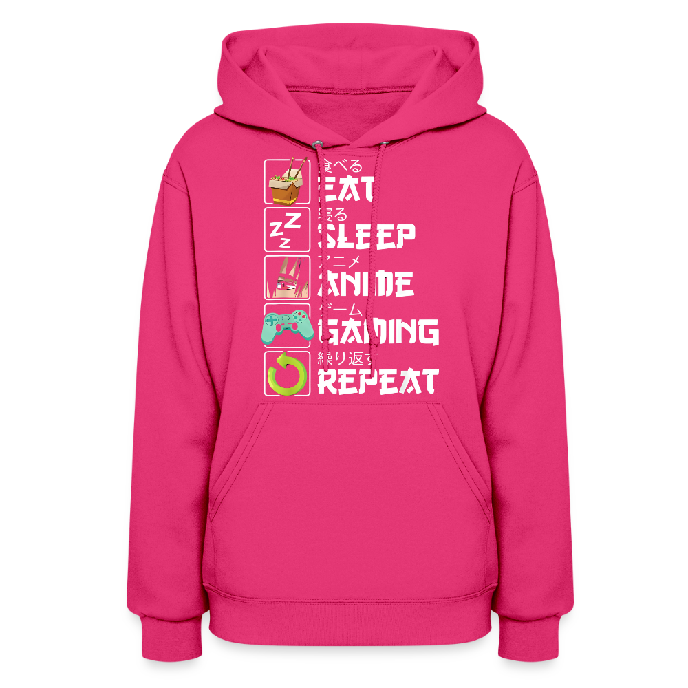 Eat Sleep Anime Gaming Repeat Premium Women's Hoodie Sweatshirt - fuchsia