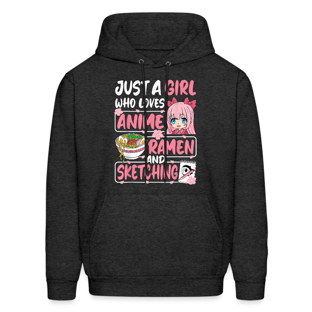 Just A Girl Who Loves Anime, Ramen and Sketching III Premium Hoodie Sweatshirt - charcoal grey