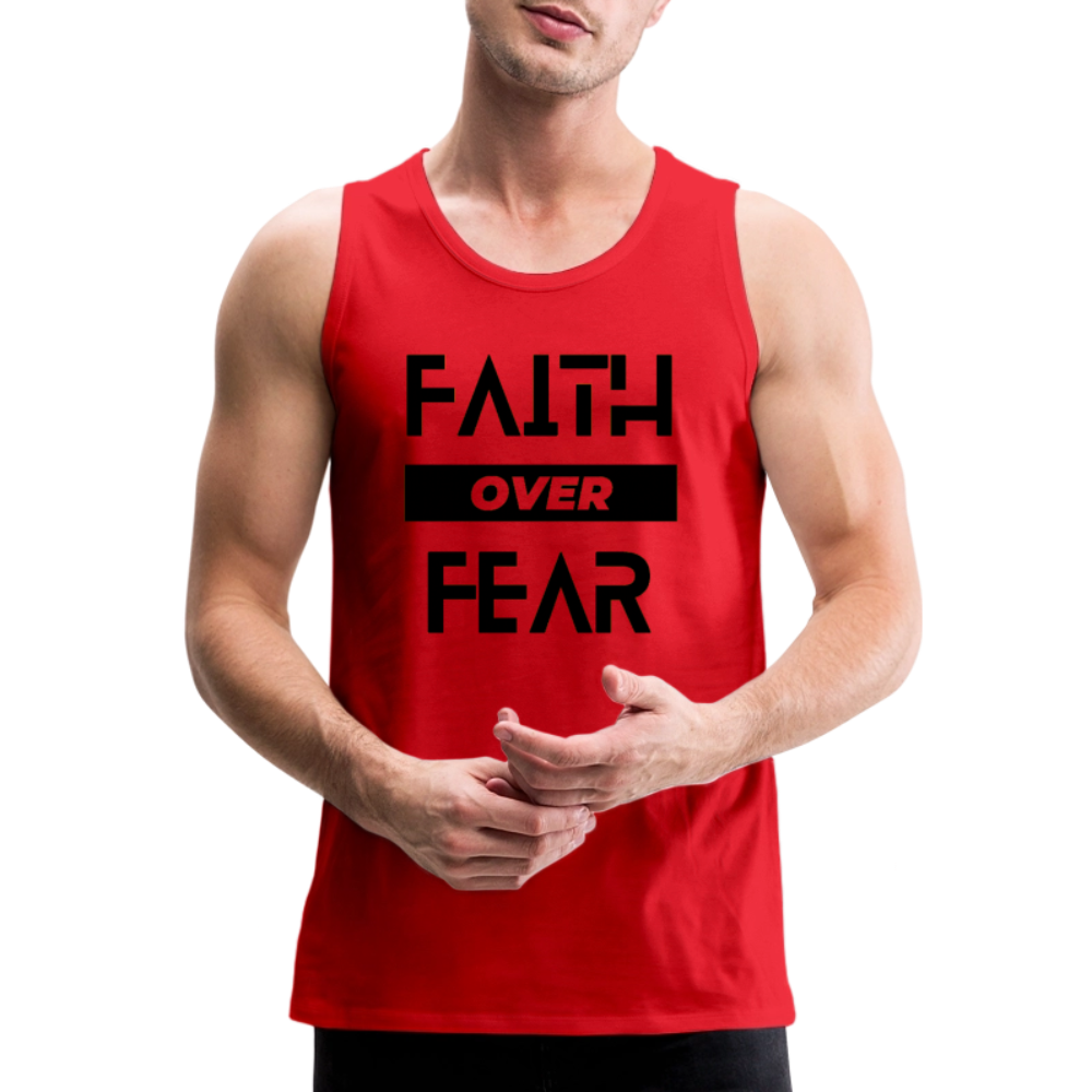 Faith Over Fear Block Christian Men’s Premium Tank - red