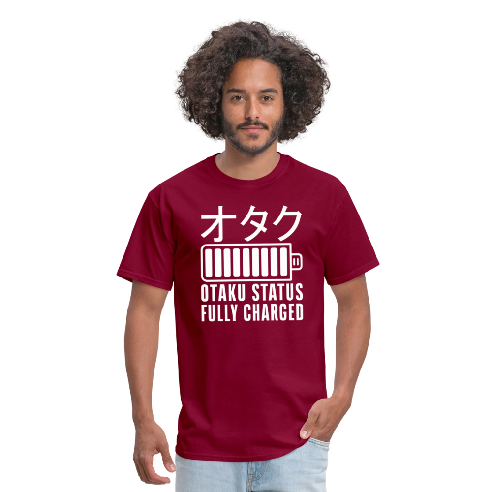 Otaku Status Fully Charged Japanese Anime Premium Unisex T-Shirt - burgundy
