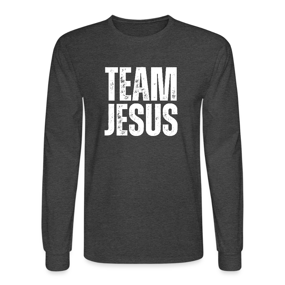 Team Jesus Weathered White Print Christian Unisex Long Sleeve T-Shirt - heather black