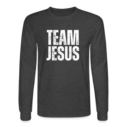 Team Jesus Weathered White Print Christian Unisex Long Sleeve T-Shirt - heather black