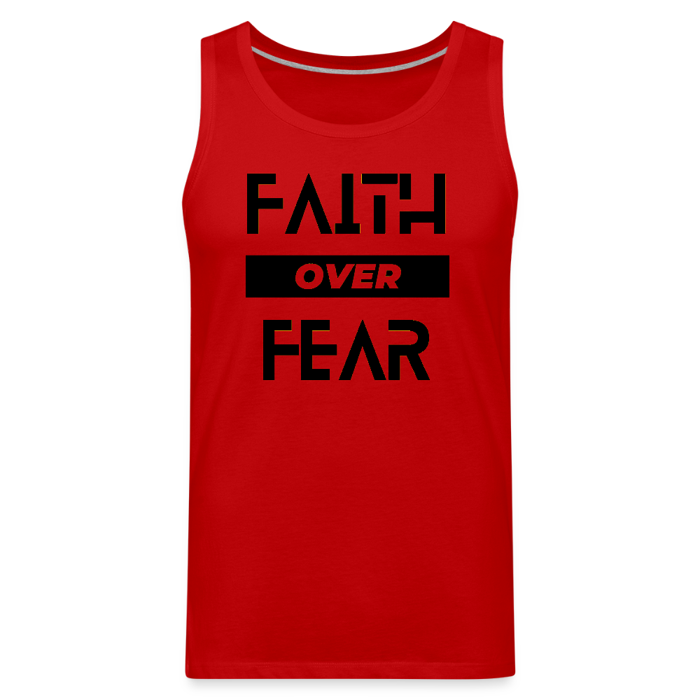 Faith Over Fear Block Christian Men’s Premium Tank - red