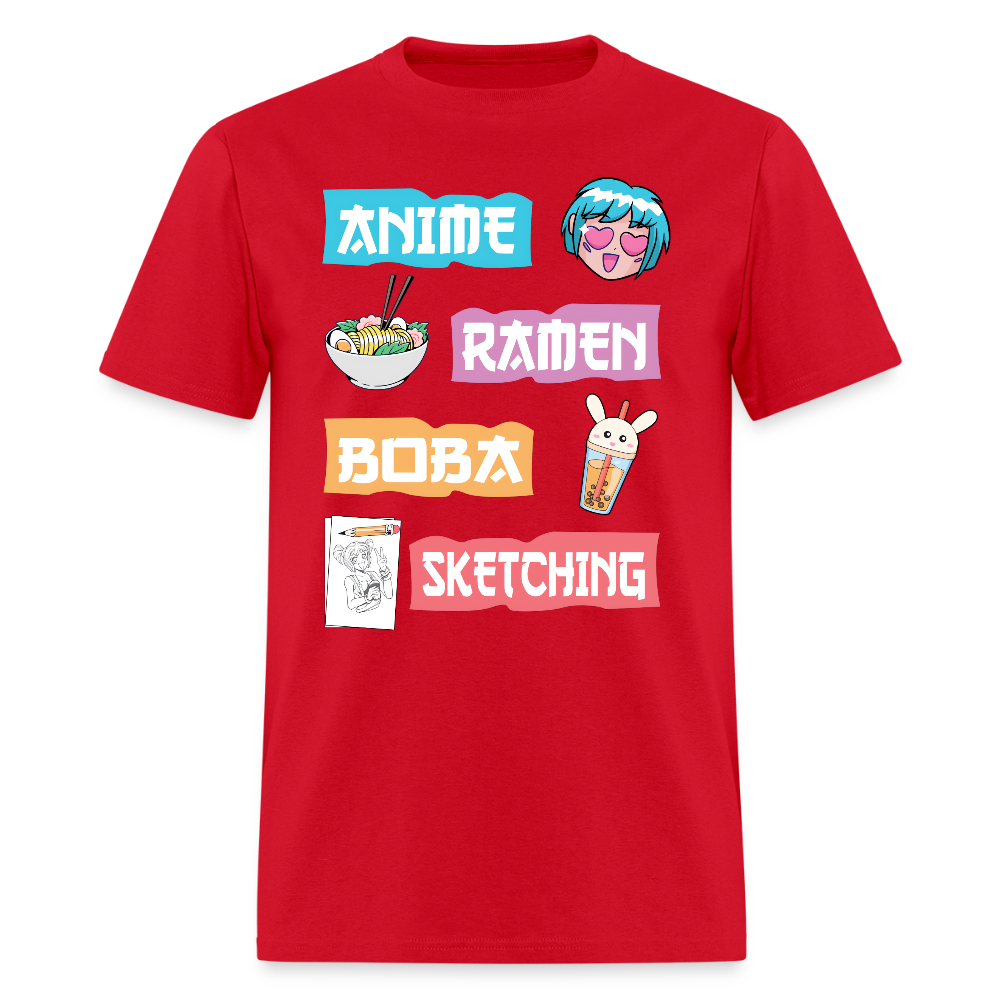 Anime Ramen Boba Sketching Premium Unisex T-Shirt - red
