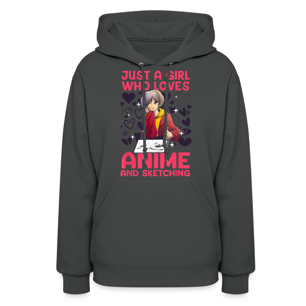 Just A Girl Who Loves Anime and Sketching IV Premium Women's Hoodie Sweatshirt - asphalt