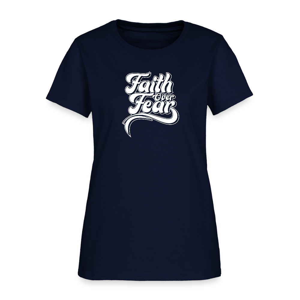 Faith Over Fear Groovy Christian Women's T-Shirt - navy