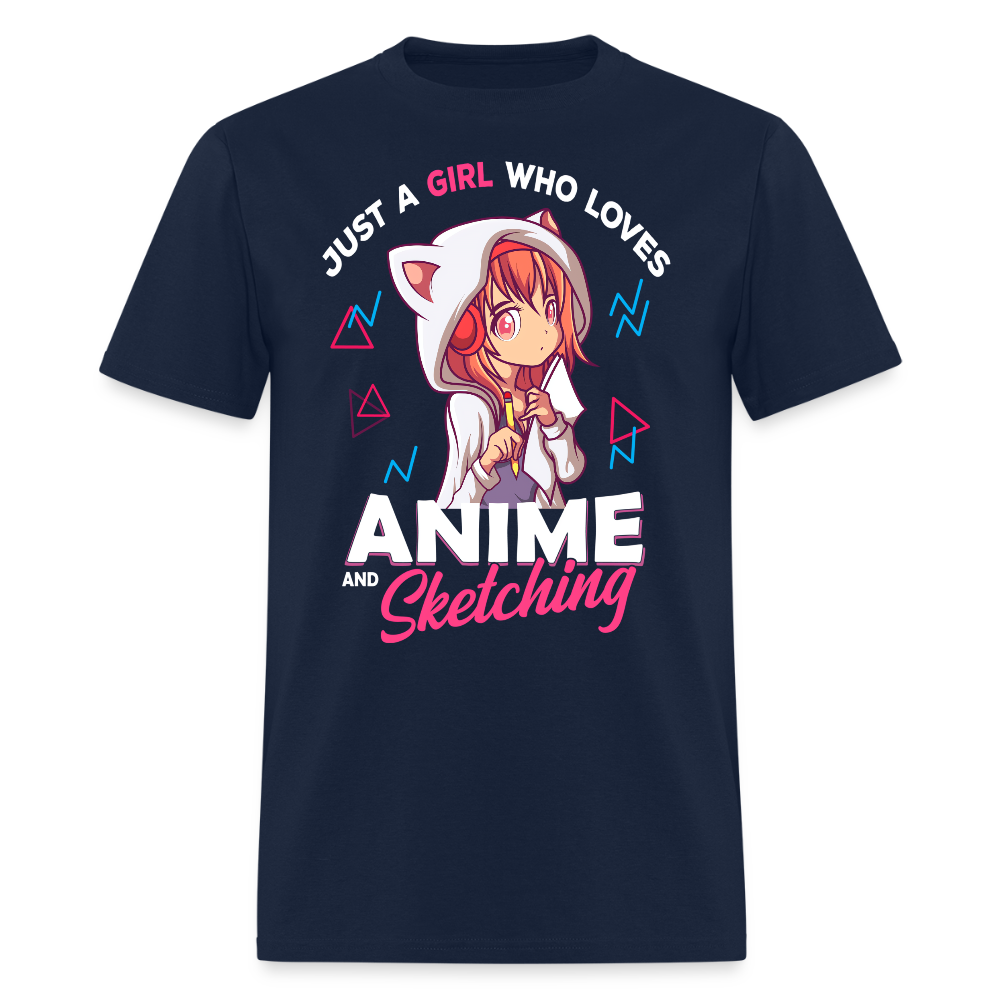 Just A Girl Who Loves Anime and Sketching Premium Unisex T-Shirt - navy