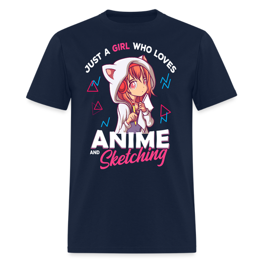 Just A Girl Who Loves Anime and Sketching Premium Unisex T-Shirt - navy
