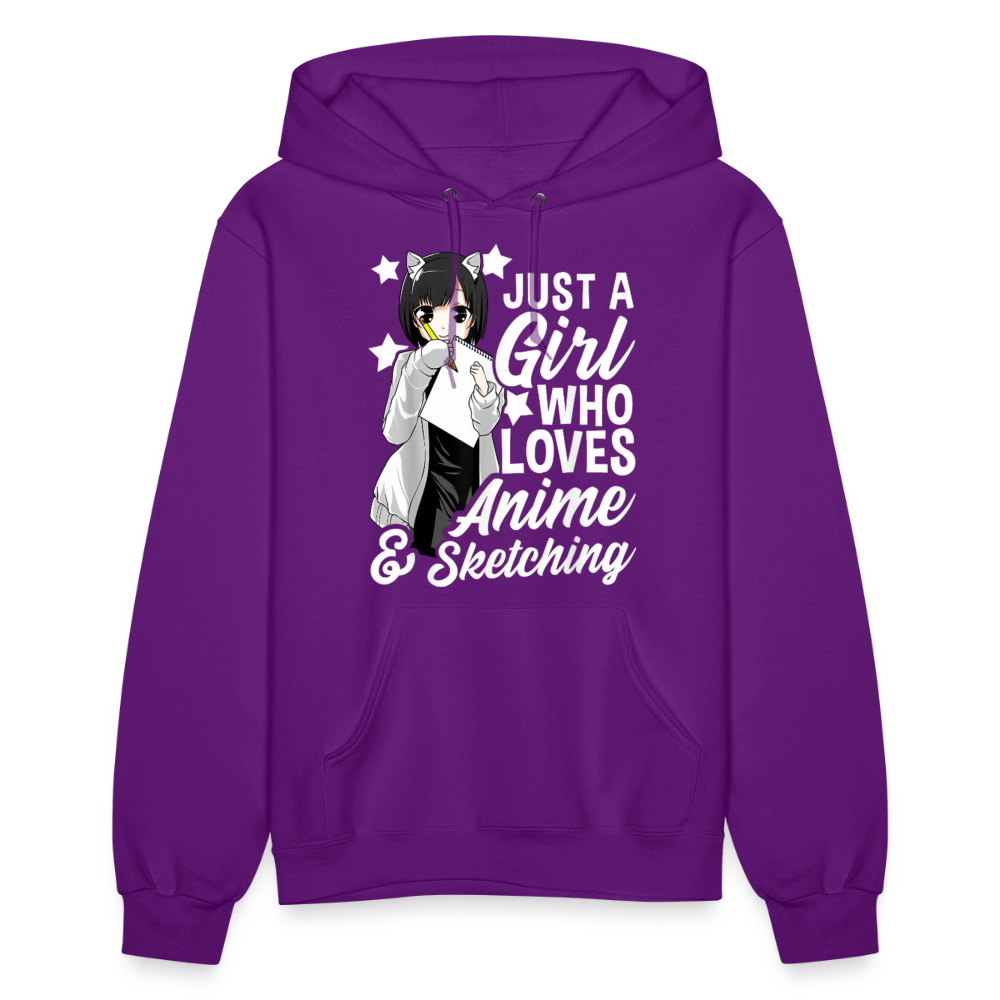Just A Girl Who Love Anime & Sketching Anime Lover Premium Women's Hoodie Sweatshirt - purple