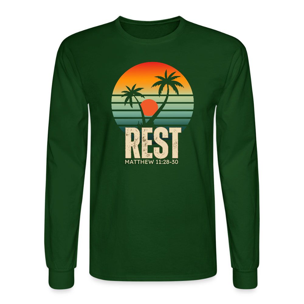 Rest Matthew 11:28-30 Christian Unisex Long Sleeve T-Shirt - forest green