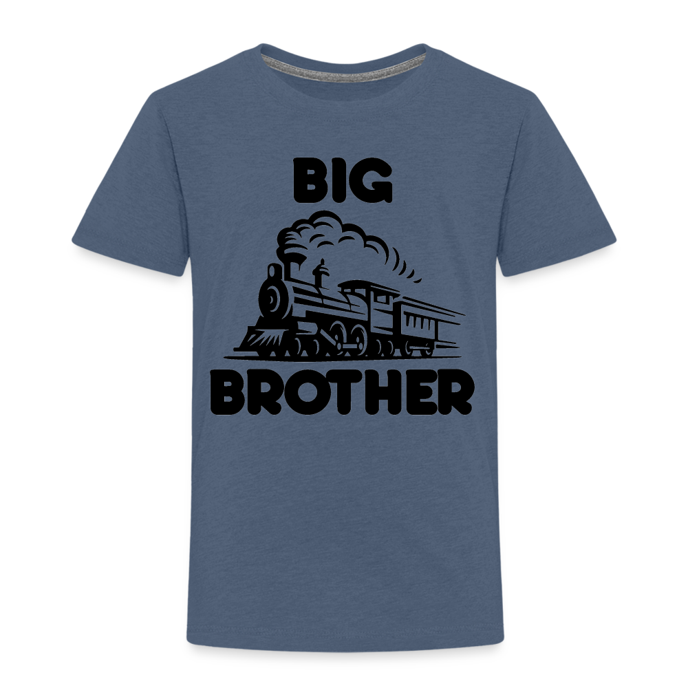 Toddler Big Brother Train Black Print T-Shirt - heather blue