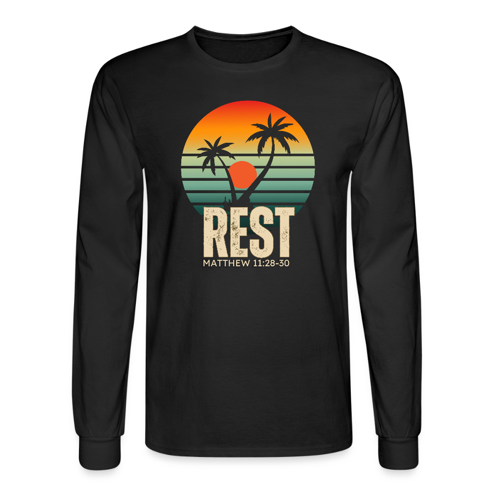 Rest Matthew 11:28-30 Christian Unisex Long Sleeve T-Shirt - black