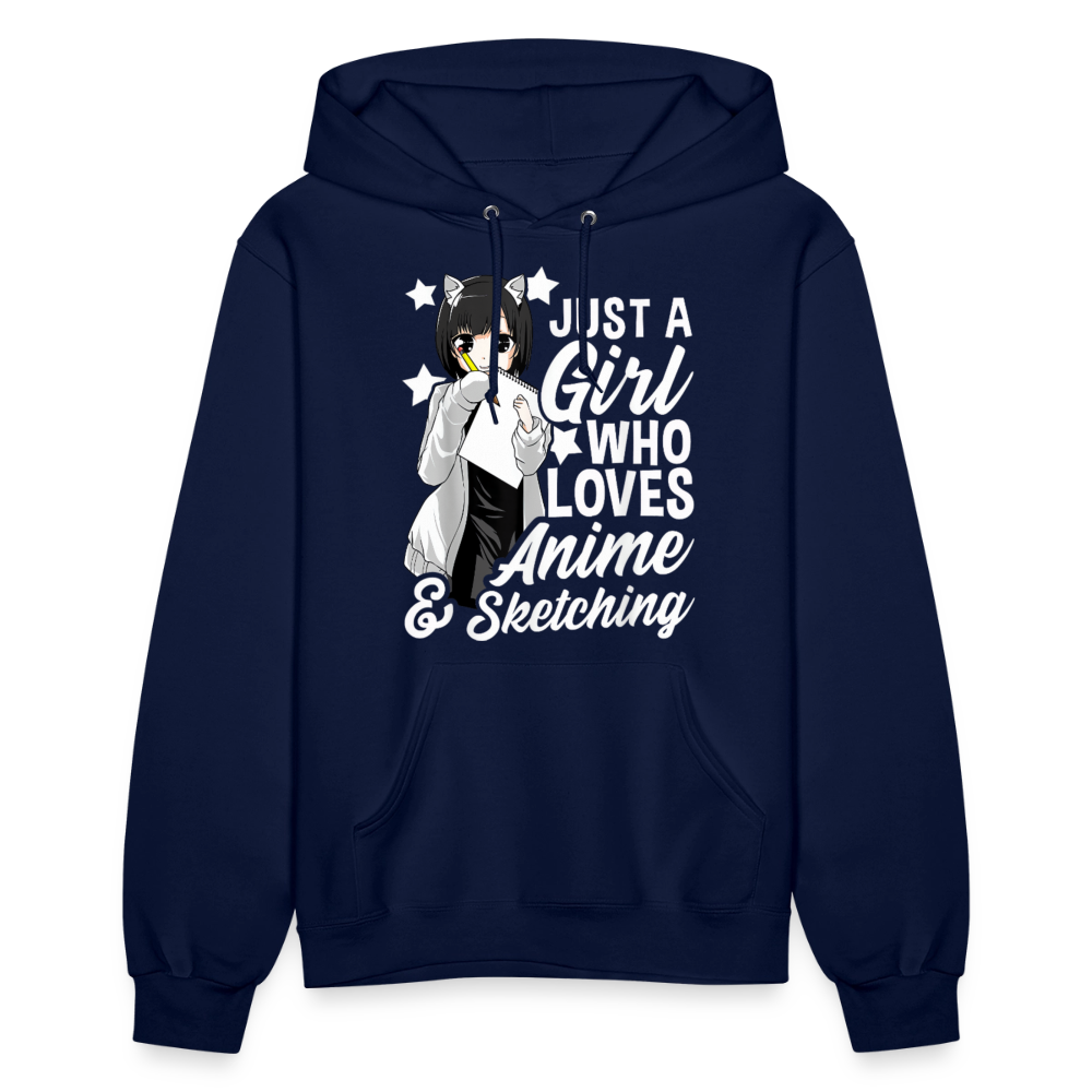 Just A Girl Who Love Anime & Sketching Anime Lover Premium Women's Hoodie Sweatshirt - navy